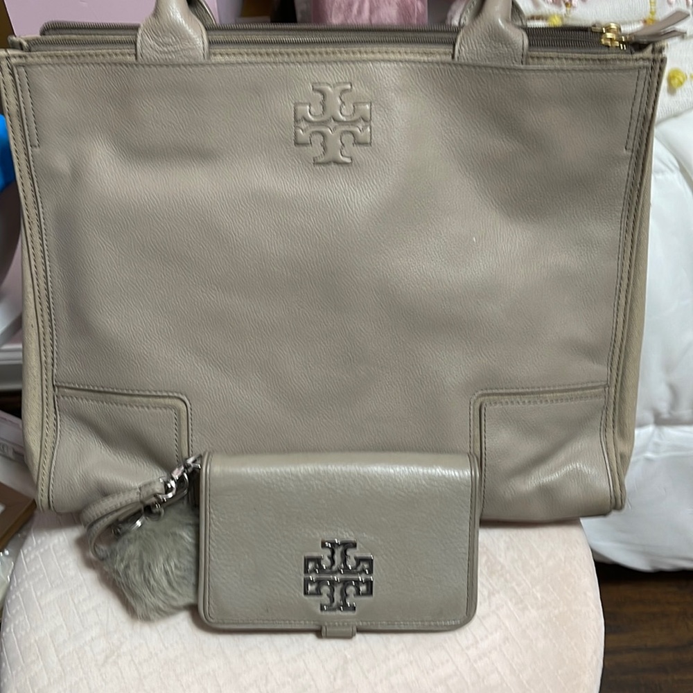 Tory Burch Dove Gray Tote and wallet combo